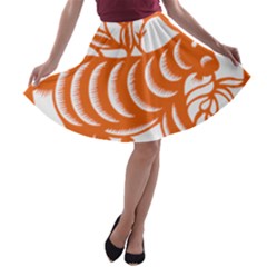 Chinese Zodiac Goat Star Orange A-line Skater Skirt by Mariart