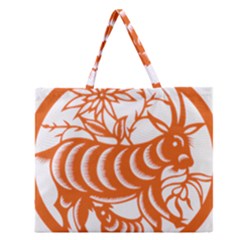 Chinese Zodiac Goat Star Orange Zipper Large Tote Bag by Mariart