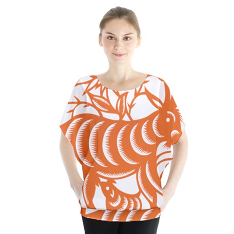 Chinese Zodiac Goat Star Orange Blouse by Mariart