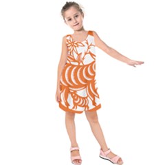 Chinese Zodiac Goat Star Orange Kids  Sleeveless Dress by Mariart