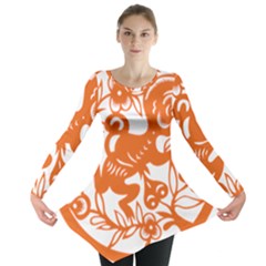 Chinese Zodiac Horoscope Monkey Star Orange Long Sleeve Tunic  by Mariart