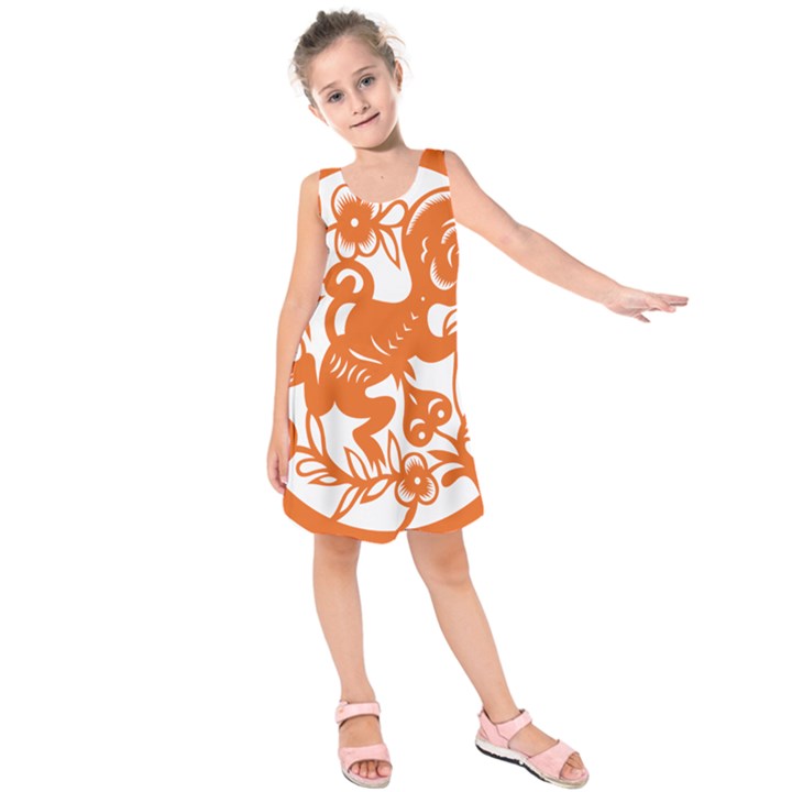 Chinese Zodiac Horoscope Monkey Star Orange Kids  Sleeveless Dress