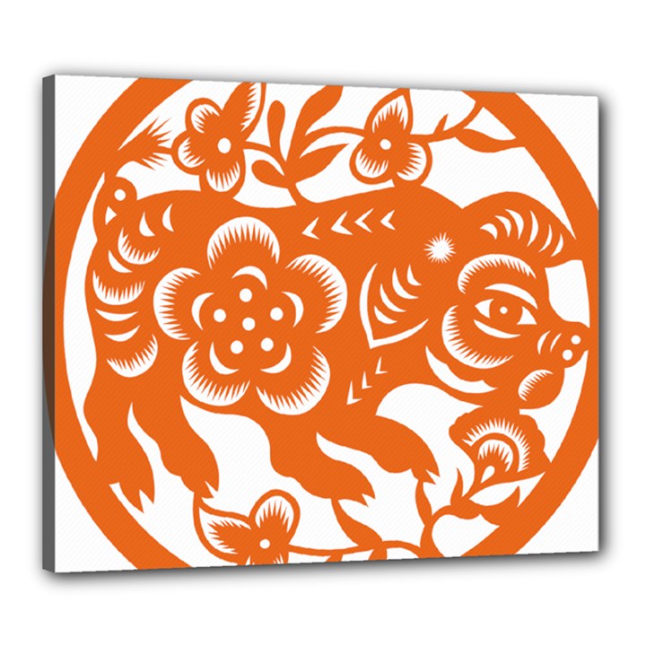 Chinese Zodiac Horoscope Pig Star Orange Canvas 24  x 20 