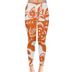 Chinese Zodiac Horoscope Pig Star Orange Leggings  by Mariart