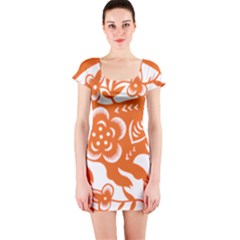 Chinese Zodiac Horoscope Pig Star Orange Short Sleeve Bodycon Dress by Mariart