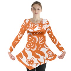 Chinese Zodiac Horoscope Pig Star Orange Long Sleeve Tunic  by Mariart