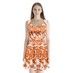 Chinese Zodiac Horoscope Pig Star Orange Split Back Mini Dress  by Mariart