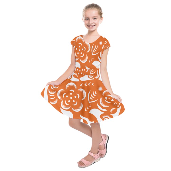 Chinese Zodiac Horoscope Pig Star Orange Kids  Short Sleeve Dress