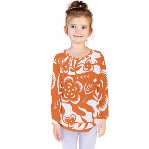 Chinese Zodiac Horoscope Pig Star Orange Kids  Long Sleeve Tee by Mariart