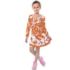 Chinese Zodiac Horoscope Pig Star Orange Kids  Long Sleeve Velvet Dress by Mariart