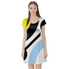 Circle Line Chevron Wave Black Blue Yellow Gray White Short Sleeve Skater Dress by Mariart