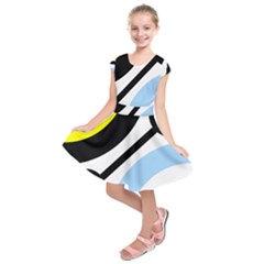 Circle Line Chevron Wave Black Blue Yellow Gray White Kids  Short Sleeve Dress