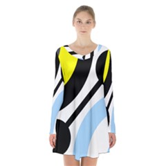 Circle Line Chevron Wave Black Blue Yellow Gray White Long Sleeve Velvet V-neck Dress by Mariart