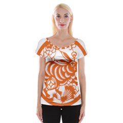 Chinese Zodiac Horoscope Rabbit Star Orange Women s Cap Sleeve Top by Mariart