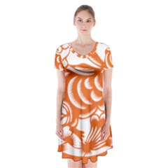 Chinese Zodiac Horoscope Rabbit Star Orange Short Sleeve V-neck Flare Dress by Mariart