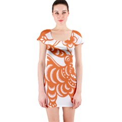 Chinese Zodiac Signs Tiger Star Orangehoroscope Short Sleeve Bodycon Dress by Mariart