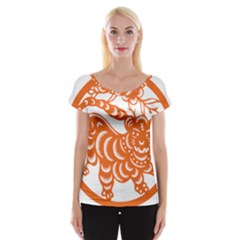 Chinese Zodiac Signs Tiger Star Orangehoroscope Women s Cap Sleeve Top by Mariart