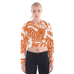 Chinese Zodiac Signs Tiger Star Orangehoroscope Cropped Sweatshirt by Mariart