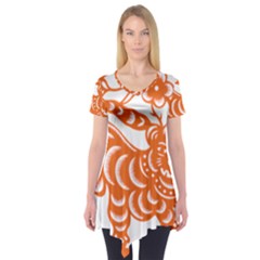 Chinese Zodiac Signs Tiger Star Orangehoroscope Short Sleeve Tunic  by Mariart