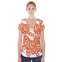 Chinese Zodiac Signs Tiger Star Orangehoroscope Short Sleeve Front Detail Top by Mariart