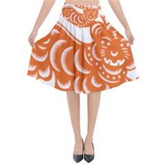 Chinese Zodiac Signs Tiger Star Orangehoroscope Flared Midi Skirt