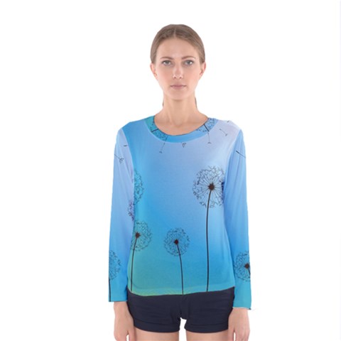 Flower Back Blue Green Sun Fly Women s Long Sleeve Tee by Mariart