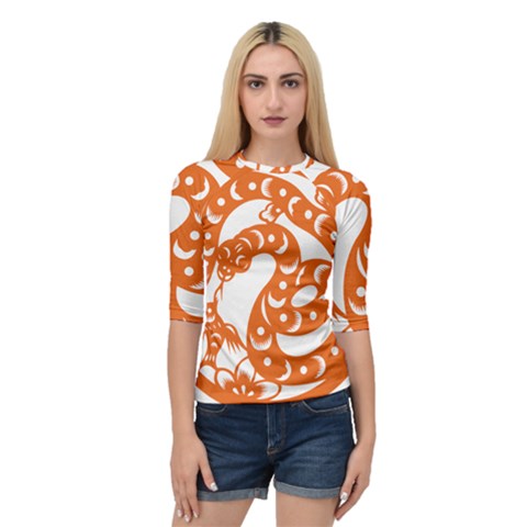 Chinese Zodiac Horoscope Snake Star Orange Quarter Sleeve Tee by Mariart