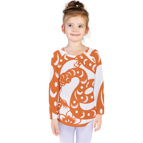 Chinese Zodiac Horoscope Snake Star Orange Kids  Long Sleeve Tee by Mariart