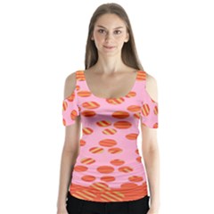 Distance Absence Sea Holes Polka Dot Line Circle Orange Chevron Wave Butterfly Sleeve Cutout Tee 