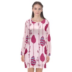 Flower Floral Mpink Frame Long Sleeve Chiffon Shift Dress 