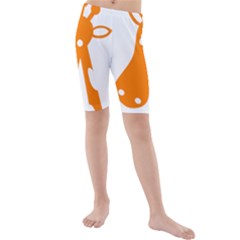 Giraffe Animals Face Orange Kids  Mid Length Swim Shorts by Mariart