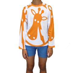 Giraffe Animals Face Orange Kids  Long Sleeve Swimwear by Mariart