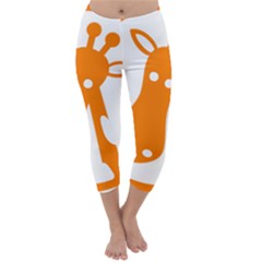 Giraffe Animals Face Orange Capri Winter Leggings  by Mariart