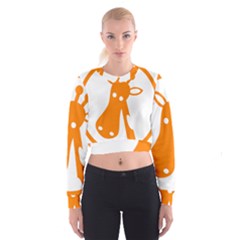 Giraffe Animals Face Orange Cropped Sweatshirt by Mariart