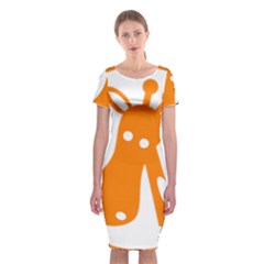 Giraffe Animals Face Orange Classic Short Sleeve Midi Dress by Mariart