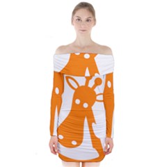 Giraffe Animals Face Orange Long Sleeve Off Shoulder Dress by Mariart