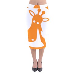 Giraffe Animals Face Orange Velvet Midi Pencil Skirt by Mariart