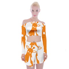 Giraffe Animals Face Orange Off Shoulder Top With Skirt Set by Mariart