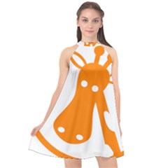 Giraffe Animals Face Orange Halter Neckline Chiffon Dress 