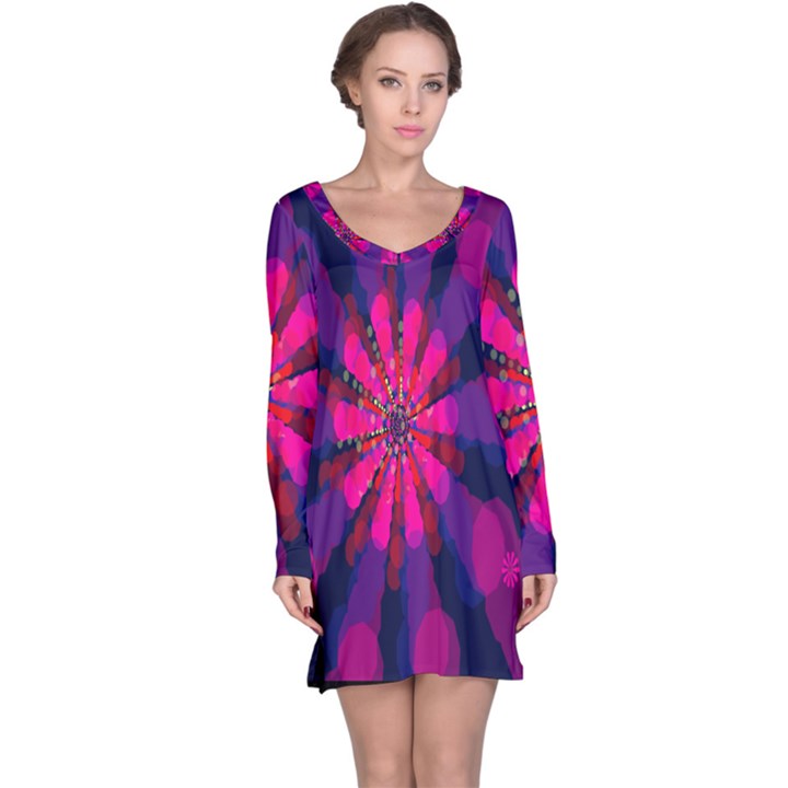 Flower Red Pink Purple Star Sunflower Long Sleeve Nightdress