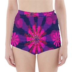 Flower Red Pink Purple Star Sunflower High-waisted Bikini Bottoms by Mariart