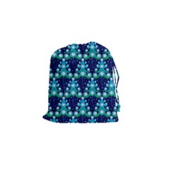 Christmas Tree Snow Green Blue Drawstring Pouches (small)  by Mariart