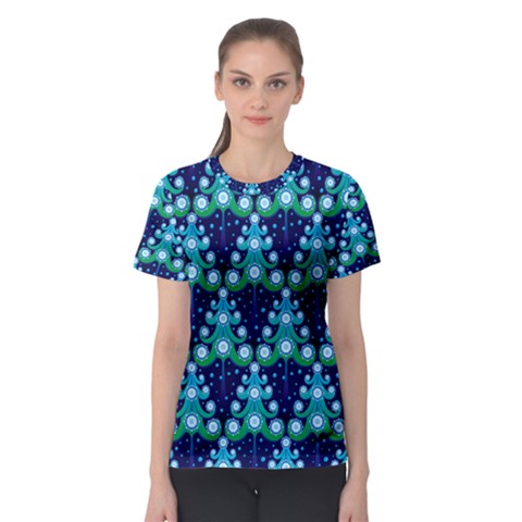 Christmas Tree Snow Green Blue Women s Sport Mesh Tee by Mariart