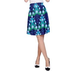 Christmas Tree Snow Green Blue A-line Skirt by Mariart