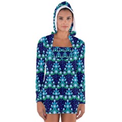 Christmas Tree Snow Green Blue Women s Long Sleeve Hooded T-shirt by Mariart