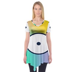 Illustrated Circle Round Polka Rainbow Short Sleeve Tunic 