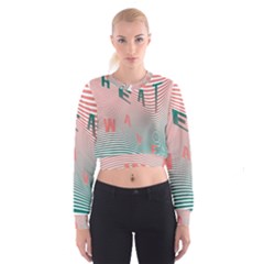 Heat Wave Chevron Waves Red Green Cropped Sweatshirt by Mariart