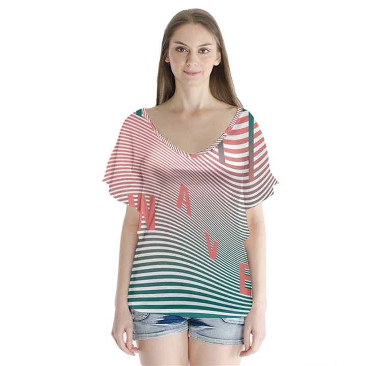 Heat Wave Chevron Waves Red Green Flutter Sleeve Top