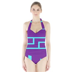 Illustrated Position Purple Blue Star Zodiac Halter Swimsuit by Mariart