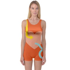 Illustrated Zodiac Love Heart Orange Yellow Blue One Piece Boyleg Swimsuit by Mariart